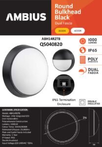 Bulkhead LED 14W 3-4K RND Black