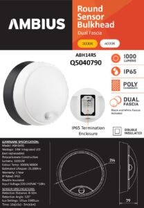 Bulkhead LED 14W PIR RND BK/WH