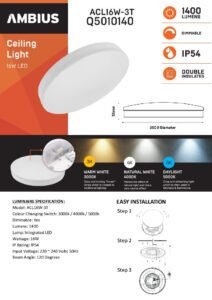 16W LED Ceiling Light 300X55mm