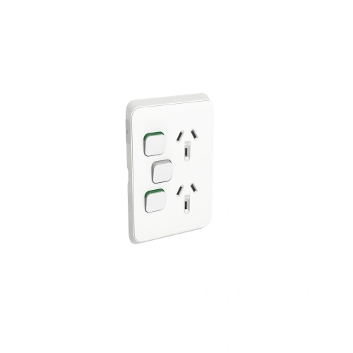 PDL392X-VW-500x500 PDL392X-VW PDL Iconic Double Switched Socket + Switch 10A Vertical Vivid White - Image 1
